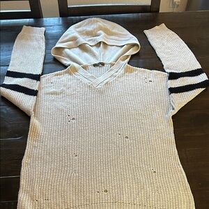 Men's Cream Hooded Sweater with Black Stripes